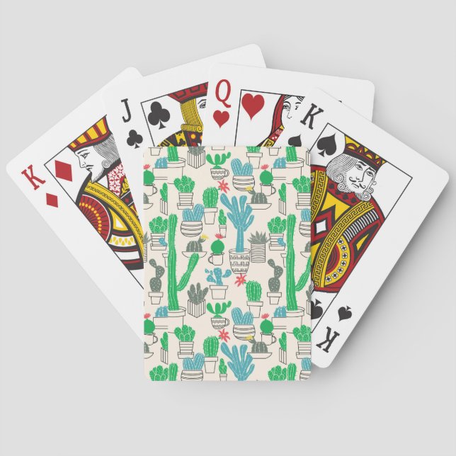 Cute Natural Floral Cacti Pattern Playing Cards (Back)