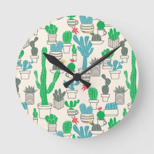 Cute Natural Floral Cacti Pattern Round Clock