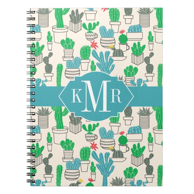 Cute Natural Floral Cacti Pattern Spiral Notebook (Front)