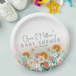 Cute Nature Floral Botanical Girls Baby Shower Paper Plate