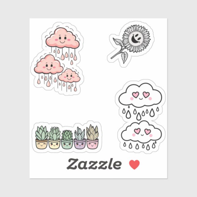 Cute Nature Sticker Set – Flowers, Plants & Clouds (Sheet)