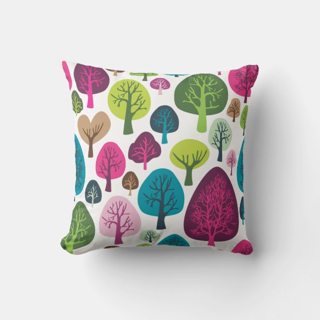 Cute nature tree flower retro pattern cushion (Front)