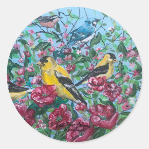 Cute Nature Yellow Birds Classic Round Sticker