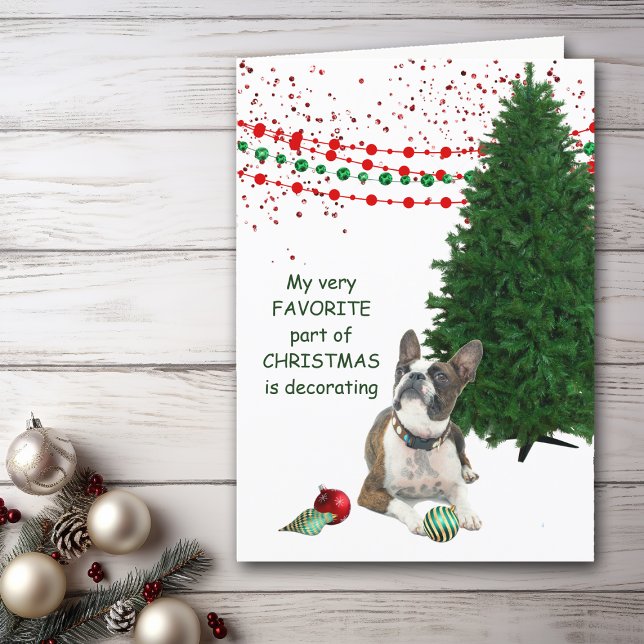 Cute Naughty Boston Terrier Dog Christmas Card (Creator Uploaded)