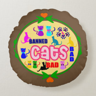 😻🐾↷❤Cute Naughty Cat Family Fabulous Round Throw Cushion