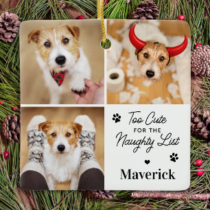 Cute Naughty List Dog Pet 3 Photo Funny Christmas Ceramic Ornament