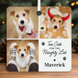Cute Naughty List Dog Pet 3 Photo Funny Christmas Metal Tree Decoration