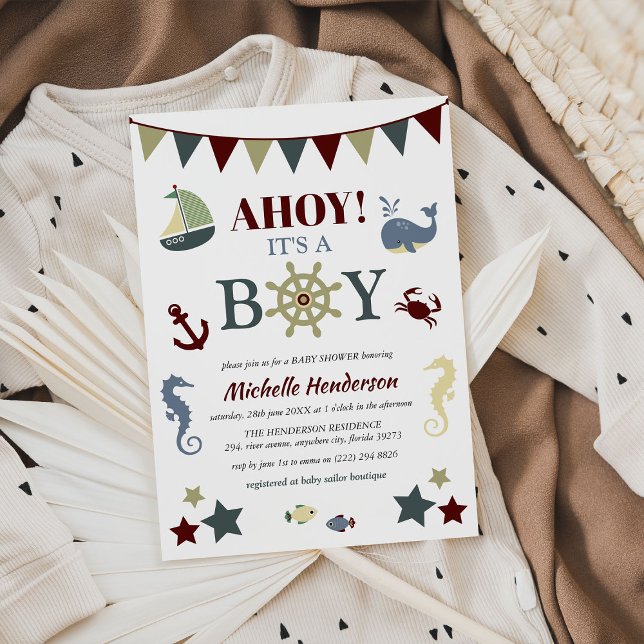Cute Nautical Ahoy! Its a Boy Baby Shower Invitation (Creator Uploaded)