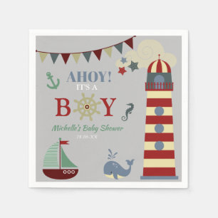 Cute Nautical Ahoy! Its a Boy Baby Shower Napkin