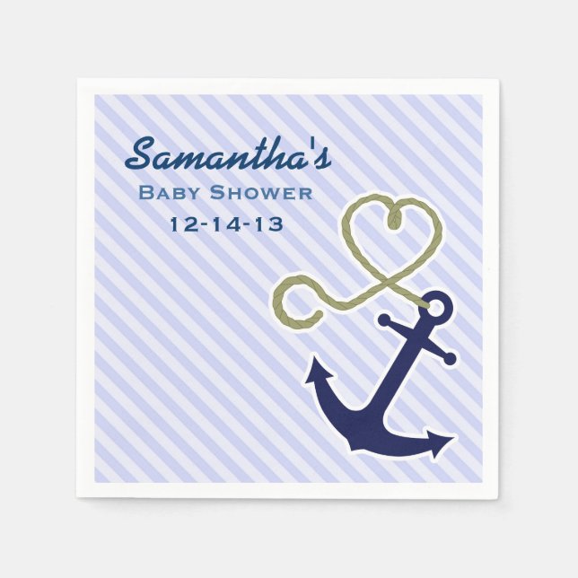 Cute Nautical Anchor Boy Baby Shower Custom Napkin (Front)