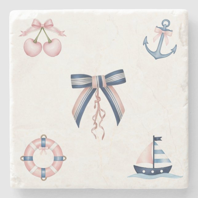 Cute nautical and coquette infusion stone coaster (Front)