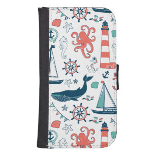 Cute Nautical Animals And Symbols Pattern Samsung S4 Wallet Case