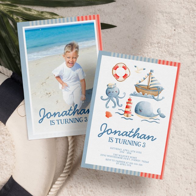 Cute Nautical Beach Party Birthday Photo Invitation (Creator Uploaded)