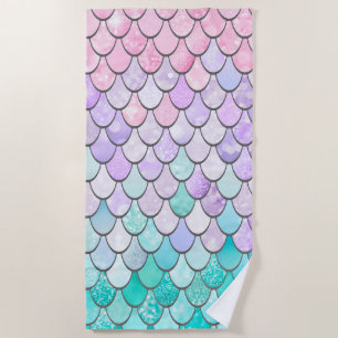 Cute Nautical Beach Towel, Mermaid Scales Towel