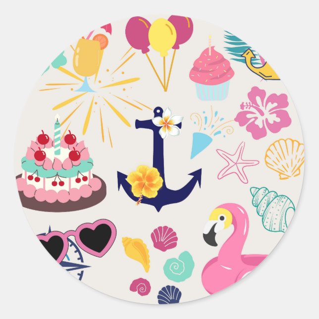Cute Nautical Birthday Classic Round Sticker (Front)
