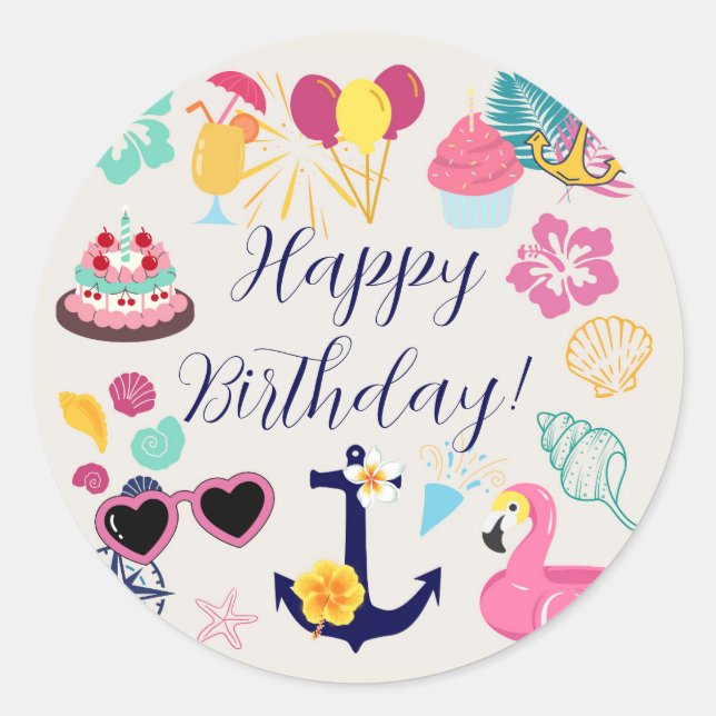  Cute Nautical Birthday Classic Round Sticker (Front)
