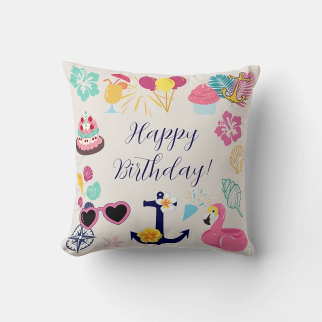 Cute Nautical Birthday Cushion (Front)
