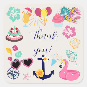 Cute Nautical Birthday Thank You Square Sticker