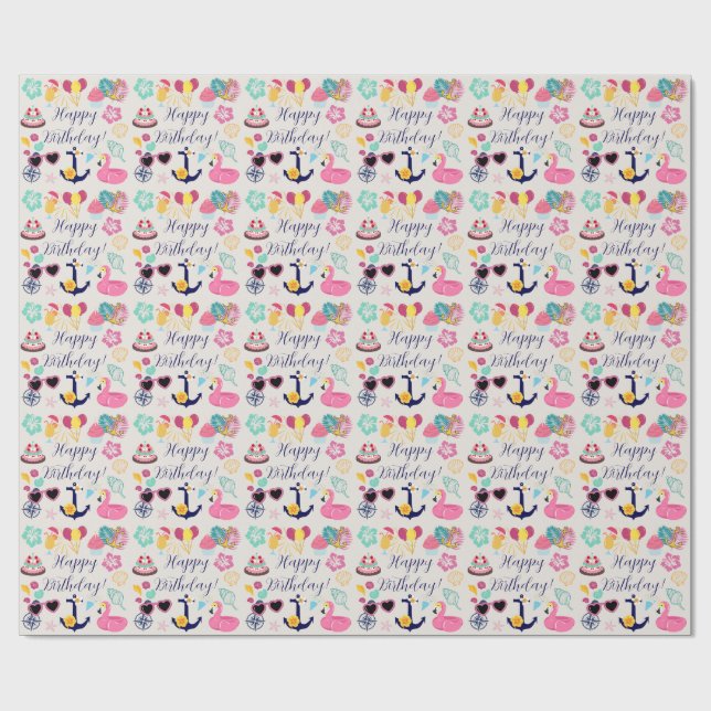  Cute Nautical Birthday Wrapping Paper (Flat)