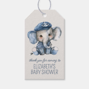 Cute Nautical Blue Baby Elephant Baby Shower Gift Tags