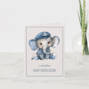 Cute Nautical Blue Baby Elephant Personalised Note Card
