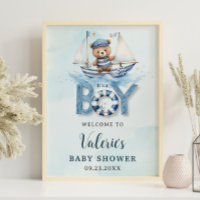 Cute Nautical Blue Boat Teddy Bear Boy Baby Shower