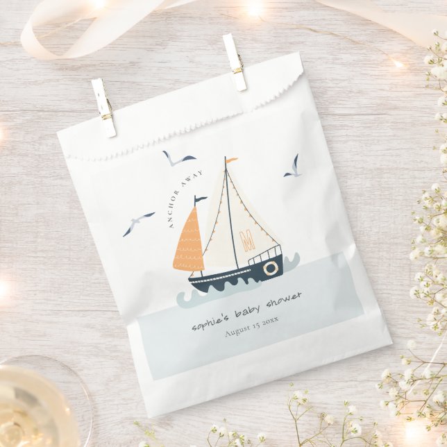 Cute Nautical Blue Sailboat Pastel Baby Shower Favour Bags (Clipped)