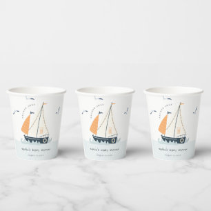 Cute Nautical Blue Sailboat Pastel Baby Shower Paper Cups
