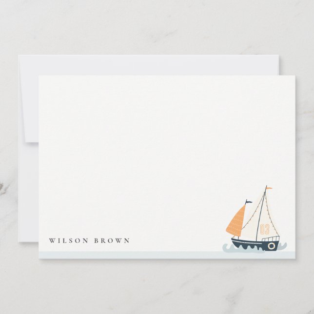 Cute Nautical Blue Sailboat Pastel Kids Birthday Card (Front)