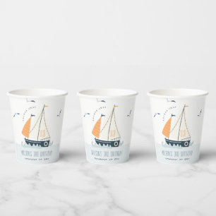 Cute Nautical Blue Sailboat Pastel Kids Birthday Paper Cups