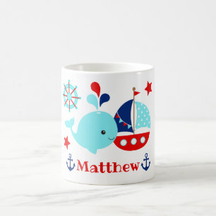 Cute Nautical Blue Whale and Anchors Pattern Coffee Mug