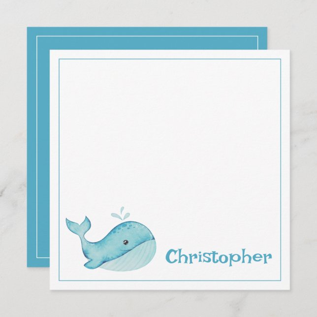 Cute Nautical Blue Whale Personalised Card (Front/Back)