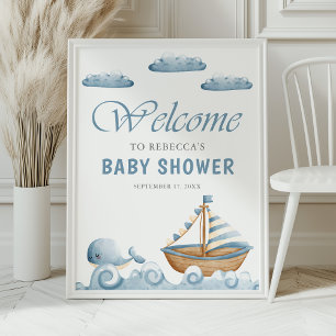 Cute Nautical Boat Baby Shower Welcome Poster