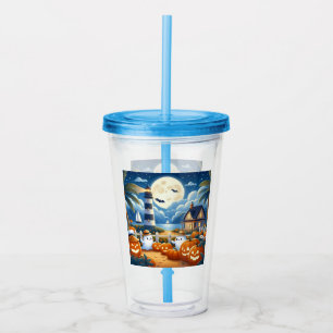 Cute, Nautical/coastal Halloween ghost/pumpkins Acrylic Tumbler