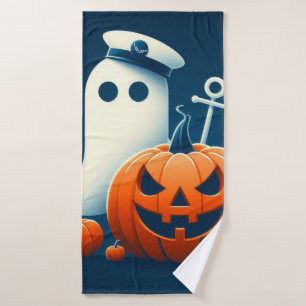 Cute, Nautical/coastal Halloween ghost/pumpkins Bath Towel