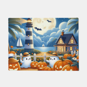 Cute, Nautical/coastal Halloween ghost/pumpkins Doormat