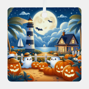 Cute, Nautical/coastal Halloween ghost/pumpkins Metal Tree Decoration