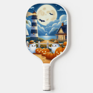 Cute, Nautical/coastal Halloween ghost/pumpkins Pickleball Paddle