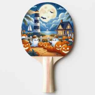 Cute, Nautical/coastal Halloween ghost/pumpkins Ping Pong Paddle