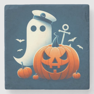 Cute, Nautical/coastal Halloween ghost/pumpkins Stone Coaster