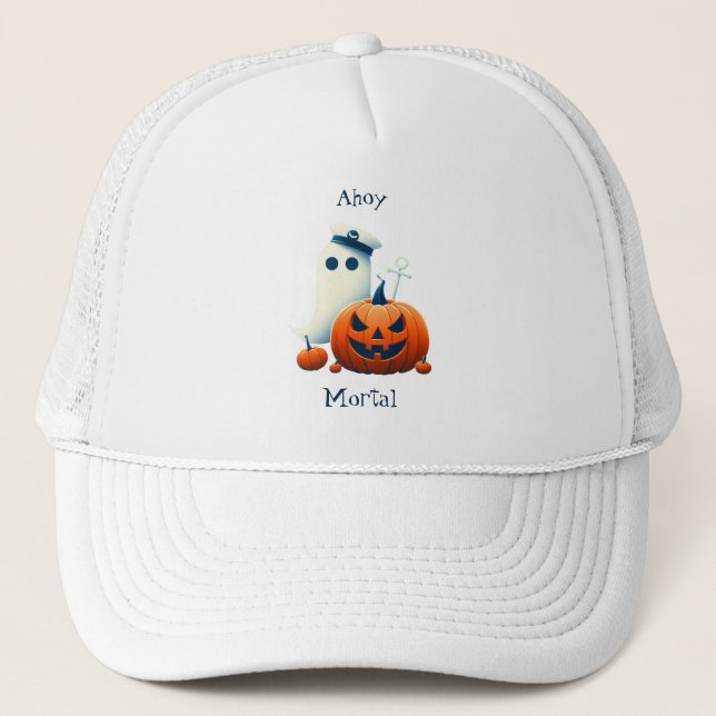 Cute, nautical/coastal Halloween ghost/pumpkins Trucker Hat (Front)