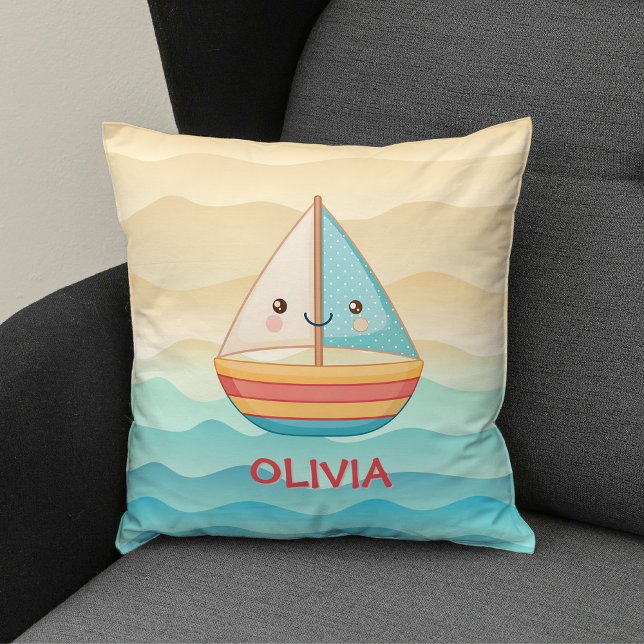 Cute Nautical Colourful Sailboat Cushion (Creator Uploaded)
