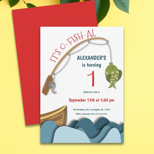 Cute Nautical Fish Boat First Birthday Invitation (Creator Uploaded)