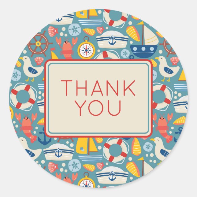Cute Nautical Marine Sea Life Thank You Classic Round Sticker (Front)