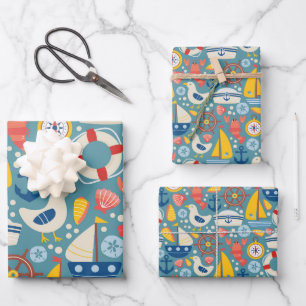 Cute Nautical Marine Sea Life Wrapping Paper Sheet