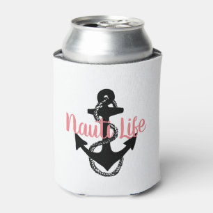cute, nautical NAUTI LIFE script + anchor Can Cooler