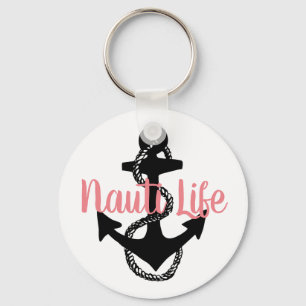 cute, nautical NAUTI LIFE script with anchor   Key Ring