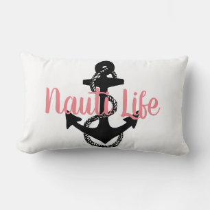 cute nautical NAUTI LIFE with anchor Lumbar Cushion