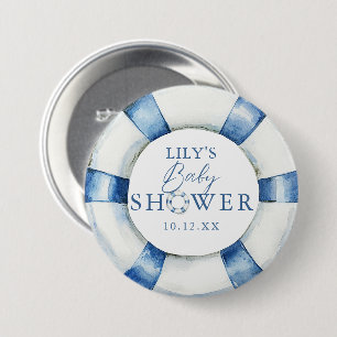 Cute Nautical Ocean Lifebuoy Baby Shower Favor 7.5 Cm Round Badge