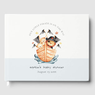 Cute Nautical Pirate Ship Lion Cub Baby Shower Guest Book